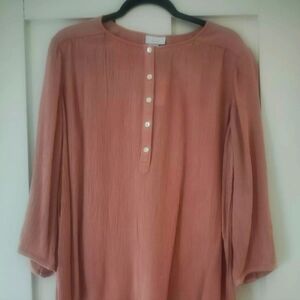 J JILL Pure Jill L Tea Rose Ruched Detail A-Line Popover Lightweight Top